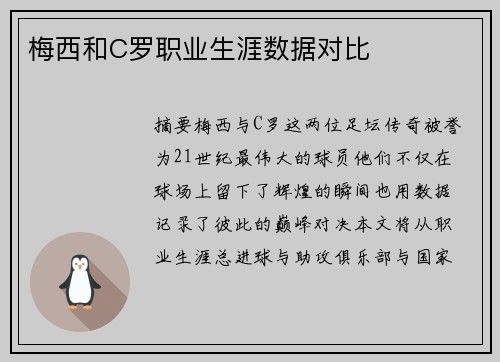 梅西和C罗职业生涯数据对比
